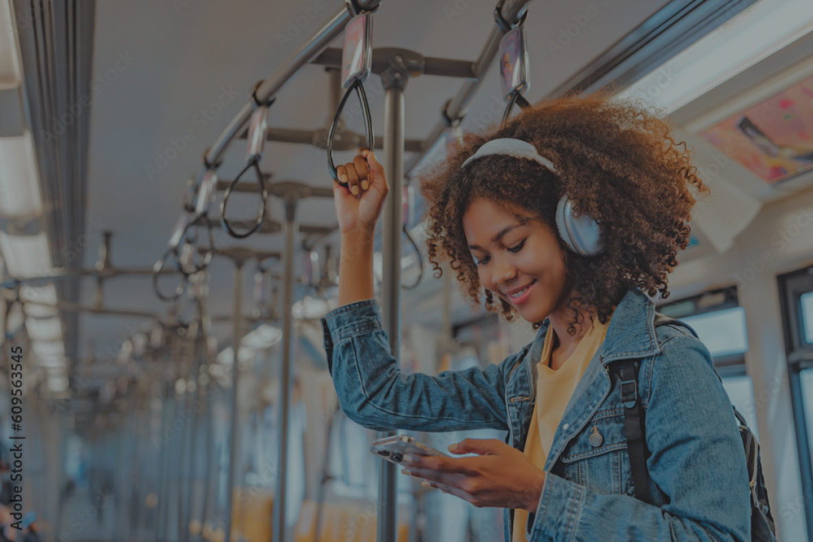 Person listening to podcast