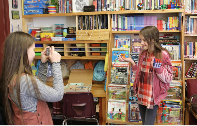 Students in a library talking