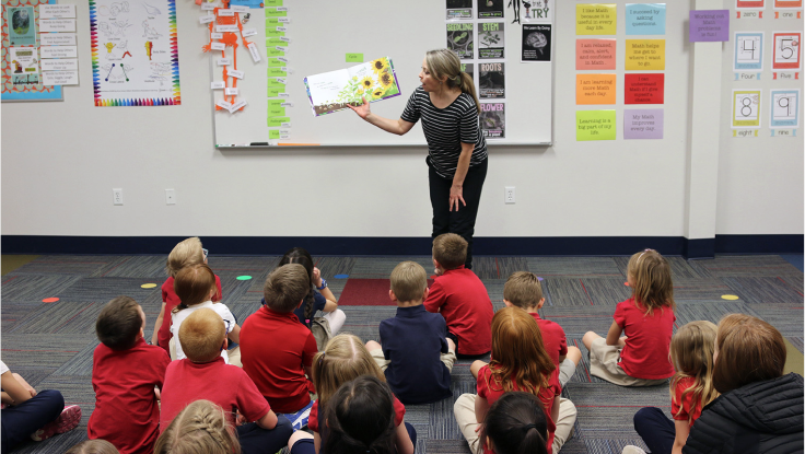 Teacher in front of a classroom with students