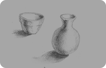 Drawn sketch of a pot and a vase