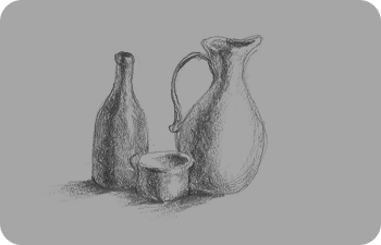 Drawn sketch of a cup, vase, and pitcher